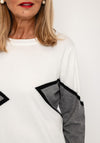 Natalia Collection Contrasting Print Knit Sweater, Cream