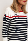 Natalia Collection Heart Pattern Striped Sweater, Multi