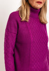 Natalia Collection High Neck Cable Knit Sweater, Magenta