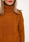 Natalia Collection High Neck Cable Knit Sweater, Mustard