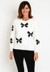 Natalia Collection Bow Print Knit Sweater, White