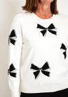 Natalia Collection Bow Print Knit Sweater, White