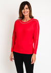 Natalia Collection Embellished Trim Sweater, Red