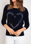 Natalia Collection Rhinestone Heart Sweater, Navy