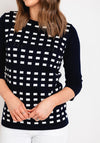 Natalia Collection Round Neck Print Sweater, Navy & White