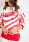 Natalia Collection Rhinestone Striped Sweater, Coral & Ivory