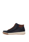 Ara Suede Patent Trim Hi Top Trainers, Navy Blue & Marrone