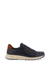 Ara Leather Side Zip Trainers, Navy Blue & Tan