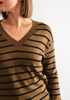 b.young Morla Striped V Neck Sweater, Green