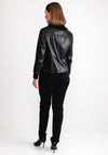 Bianca Faux Leather Ribbed Collar Jacket, Black