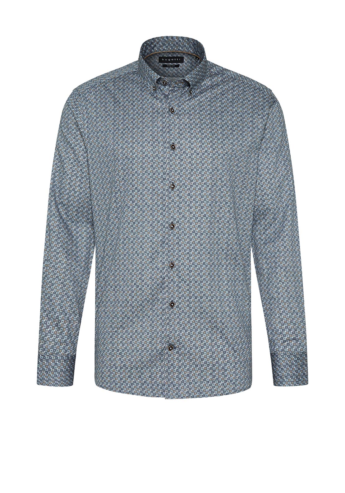 Bugatti Oxford Retro Geometric Shirt, Marine & Light Blue - McElhinneys