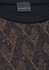 Bugatti Two Tone O Neck Knit Sweater, Navy & Brown