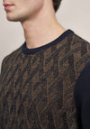 Bugatti Two Tone O Neck Knit Sweater, Navy & Brown