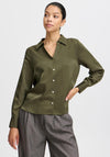 B.Young Dolora Satin V Neck Shirt, Olive Green