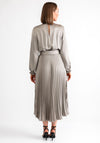 Camelot Satin Pleated Maxi Dress, Silver