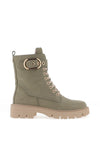 Caprice Lace Up Buckle Detail Military Boots, Khaki