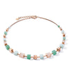 Coeur De Lion Big Geo Cube Necklace, Rose Gold, Green & Beige