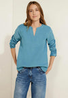 Cecil  V-Slit Neck Corduroy Blouse, Adriatic Blue.