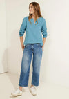 Cecil  V-Slit Neck Corduroy Blouse, Adriatic Blue.