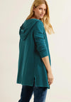 Cecil Hooded Open Long Ribbed Cardigan, Deep Lake Green