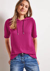 Cecil Hooded Drawstring Textured Top, Cool Pink