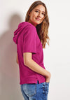 Cecil Hooded Drawstring Textured Top, Cool Pink