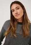 Cecil Crew Neck Striped Knit Sweater, Black