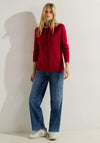 Cecil Drawstring Neckline Ribbed Sweater, Casual Red