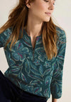 Cecil Quarter Zip Floral Print Tunic Top, Deep Lake Green