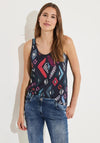 Cecil Embroidery Detail Print Top, Navy