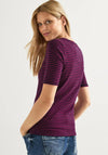 Cecil Round Neck Stripped Pattern T-Shirt, Deep Pink