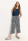 Cecil Printed Wide Leg Cropped Trousers, Dark Petrol Blue