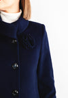 Christina Felix Flower Applique Long Coat, Navy