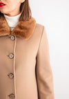 Christina Felix Faux Fur Collar Wool Cashmere Coat, Beige