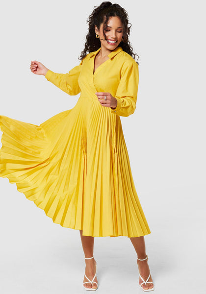 Long yellow clearance wrap dress