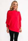 D.E.C.K By Decollage One Size Batwing Asymmetric Jumper, Red