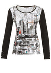 Dolcezza Newspaper Print Top, Black Multi