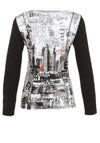 Dolcezza Newspaper Print Top, Black Multi