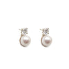 9 Carat Gold CZ Round Ivory Pearl Stud Earrings, Silver