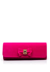 Emis Suede Bow Clutch, Fuchsia