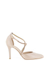 Emis Leather Criss Cross Diamante Heeled Shoes, Beige and Gold