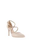 Emis Leather Criss Cross Diamante Heeled Shoes, Beige and Gold