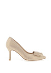 Emis Suede Leather Diamante Bow Brooch Court Shoes, Gold