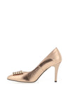 Emis Metallic Leather Diamante Brooch Court Shoes, Bronze