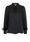 Esqualo Feather Cuff Satin Shirt, Black