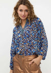 EsQualo Printed V Neck Blouse, Blue