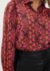 EsQualo Printed Button Up Blouse, Pink Multi