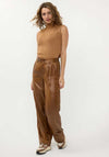 Esqualo Metallic Faux Crinkle Leather Trousers, Tan