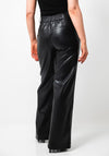 Esqualo Faux Leather Wide Leg Trousers, Black