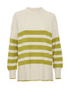 Fransa Bitte Horizontal Striped Jumper, Green and Beige